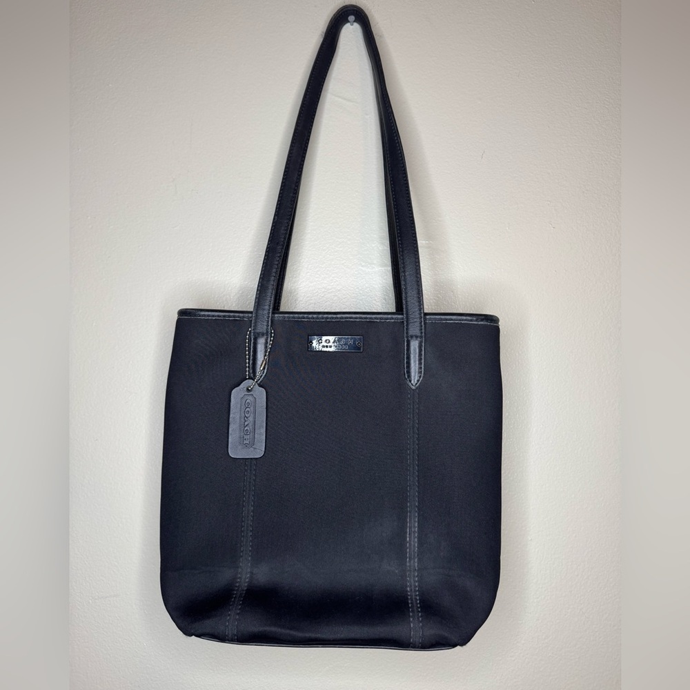 Coach Tote Bag Black Nylon Neoprene Fabric Shoulder Bag Lightweight Everyday